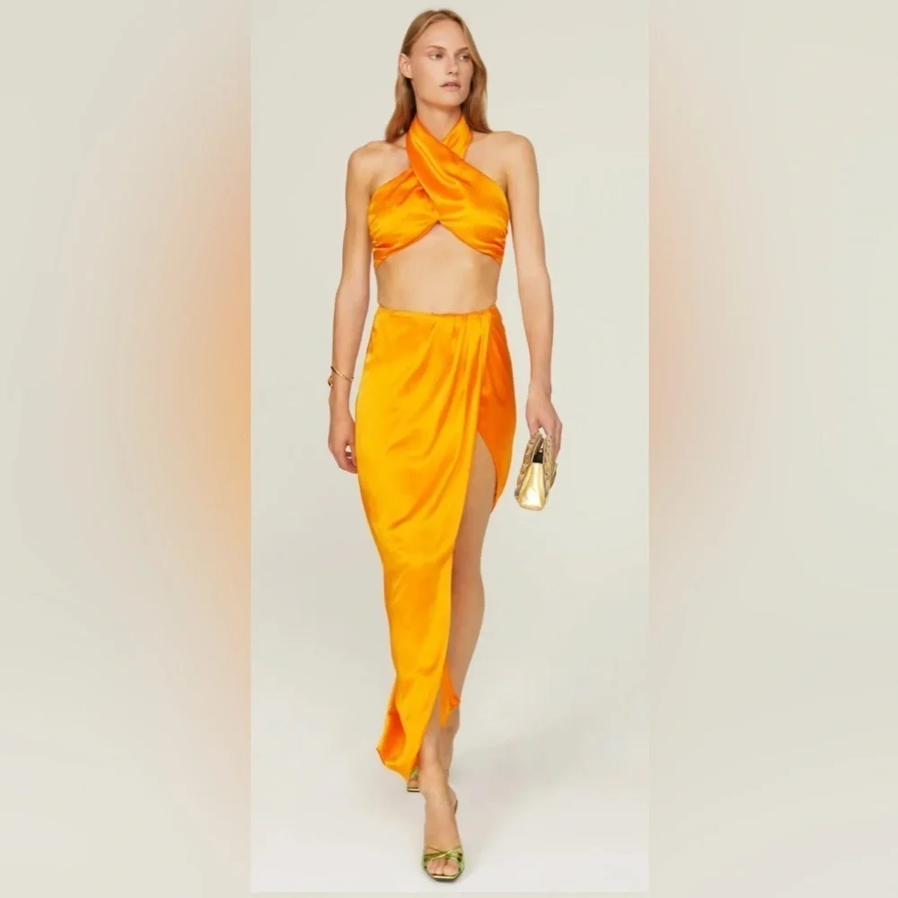 Nicholas Manon Silk Skirt Size 2 Orange Asymmetrical Maxi